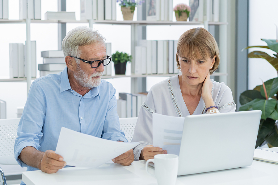 Stressed Husband, Wife Senior Couple Elderly Family, Caucasian M